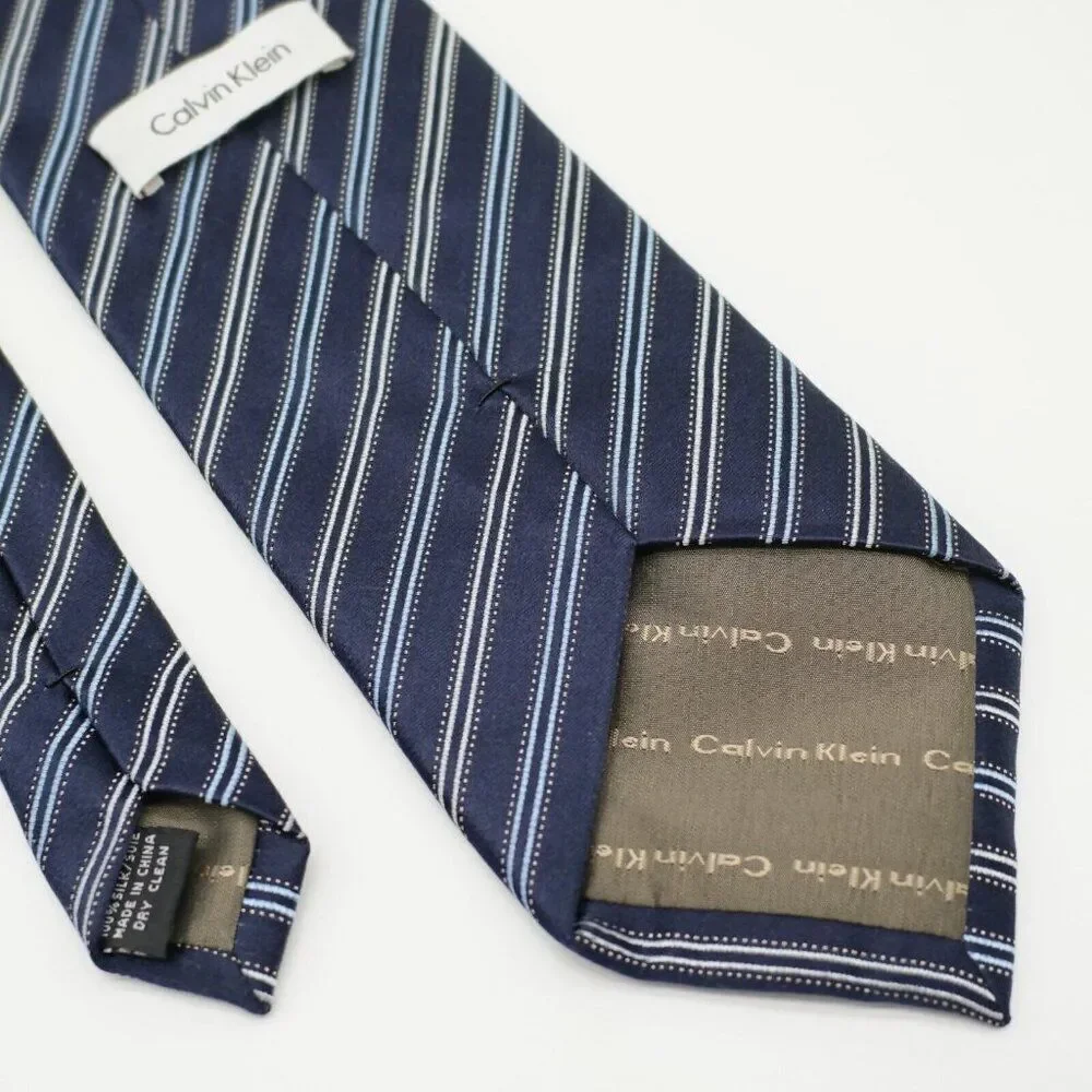 Calvin Klein Blue Striped Woven‎ Silk Tie